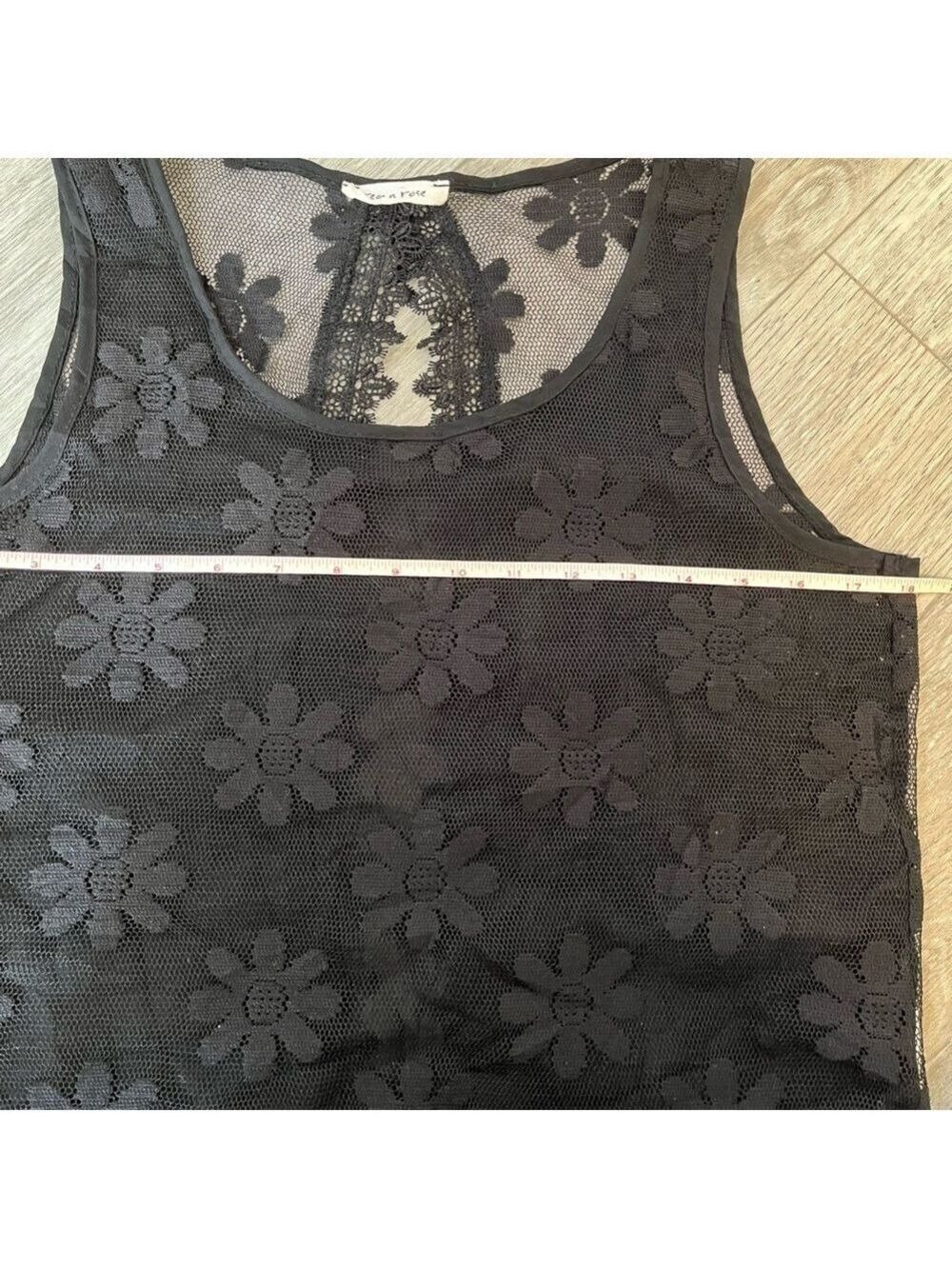 Black Sheer Lace Daisy Flower Sleeveless Top with Open Back S/M - Picture 12 of 14
